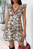 Sexy Skull Head Leopard Print Flounce V Neck Printed Dresses