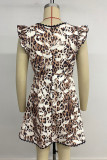 Sexy Skull Head Leopard Print Flounce V Neck Printed Dresses
