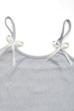 Casual Solid Color Irregular Bow Decor U Neck Sleeveless Two Pieces