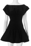 Sexy Solid Color Flounce O Neck Waist Skirt Dresses