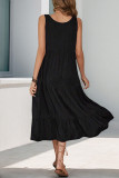 Casual Solid Color Pocket Buttons U Neck Sleeveless Dresses