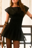 Sexy Solid Color Flounce O Neck Waist Skirt Dresses