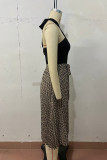Vacation Geometric Print Lace Up Halter A Line Dresses