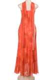 Sexy Floral Print Contrast ribbon Strapless Long Dresses