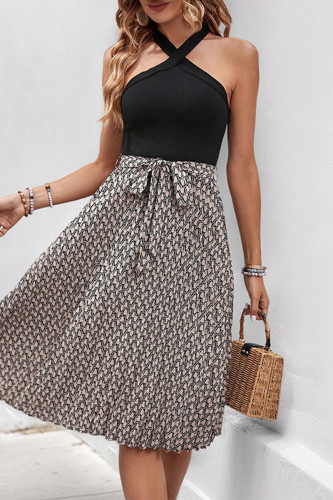 Vacation Geometric Print Lace Up Halter A Line Dresses