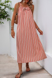 Casual Stripe Draw String Patchwork Contrast Sling Dresses