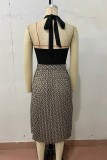 Vacation Geometric Print Lace Up Halter A Line Dresses