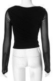 Casual Solid Color See-Through Mesh O Neck Tops
