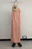 Casual Stripe Draw String Patchwork Contrast Sling Dresses