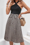 Vacation Geometric Print Lace Up Halter A Line Dresses