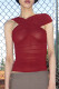 Sexy Solid Color See-Through Irregular Asymmetric Collar Tops