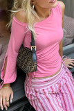 Casual Solid Color Draw String Irregular Oblique Collar Tops
