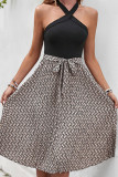Vacation Geometric Print Lace Up Halter A Line Dresses