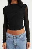 Casual Solid Color See-Through Mesh O Neck Tops