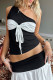 Sexy Solid Color Bow Decor Contrast Sloping Shoulder Tops