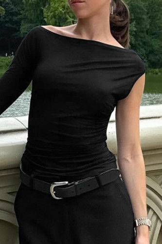 Sexy Solid Color Irregular Sloping Shoulder Tops