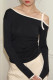 Sexy Solid Color Lace Up Irregular Contrast Oblique Collar Tops