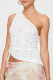 Sexy Solid Color Lace Draw String Sloping Shoulder Tops