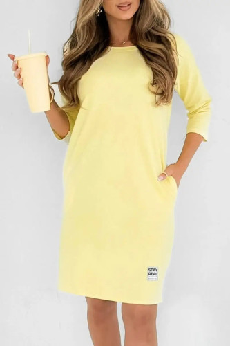 Casual Solid Color Pocket O Neck Long Sleeve Dresses