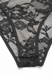 Sexy Solid Color Lace Lace Up Halter Skinny Bodysuits