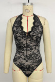 Sexy Solid Color Lace Lace Up Halter Skinny Bodysuits