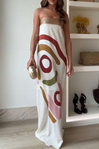 Sexy Geometric Print Contrast Strapless Printed Dresses