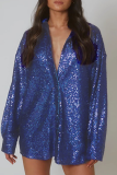 Casual Solid Sequins Shirt Dress Dresses