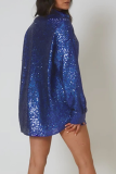 Casual Solid Sequins Shirt Dress Dresses