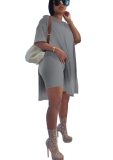 Casual Gradual Change Print Slit O Neck Short Sleeve Two Pieces