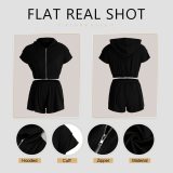 Fashion Casual Solid Basic Zipper Collar Short Sleeve Two Pieces