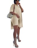 Casual Gradual Change Print Slit O Neck Short Sleeve Two Pieces