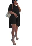 Casual Gradual Change Print Slit O Neck Short Sleeve Two Pieces