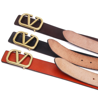Women Men Belt 3.8cm Cowhide Leather Buckle Belt Unisex